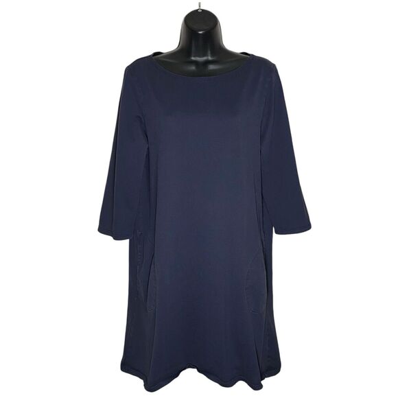 Garnet Hill Shirt Dress Womens 14 (Large) Blue Stretch Pockets Organic Cotton - Picture 1 of 10
